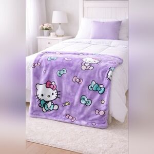Hello Kitty Silk Touch Throw Blanket 50x70 Purple Candy Kitty Sanrio Plush NWT